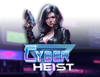 A promotional image for a game titled 'Cyber Heist,' featuring a futuristic woman with silver hair in a leather jacket holding a weapon. The setting has neon lights and a cyberpunk aesthetic.