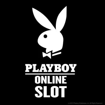 A minimalist black-and-white logo featuring the iconic bunny symbol with the text 'Playboy Online Slot' beneath it.